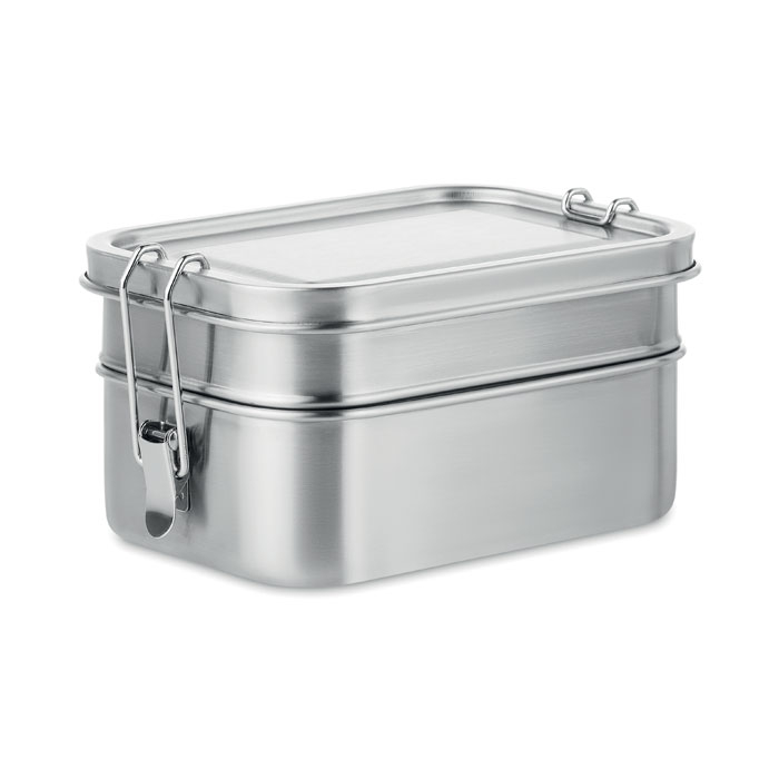 Boîte à lunch publicitaire en acier inox DOUBLE CHAN silver mate